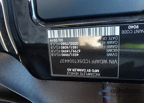 2019 Mercedes-Benz Sprinter 2500 High Roof V6 z USA, uszkodzony, nr VIN WDAPF1CD5KT004437